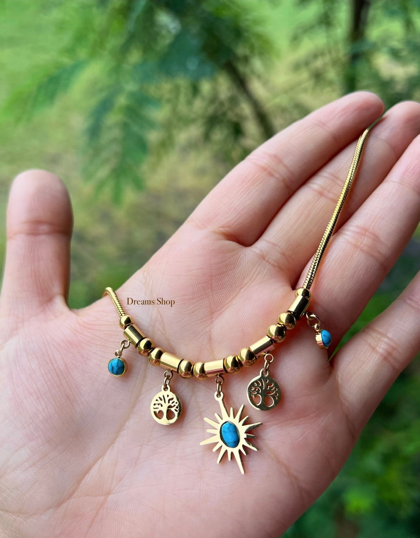 Collar Sol Colgante - Aqua & Gold
