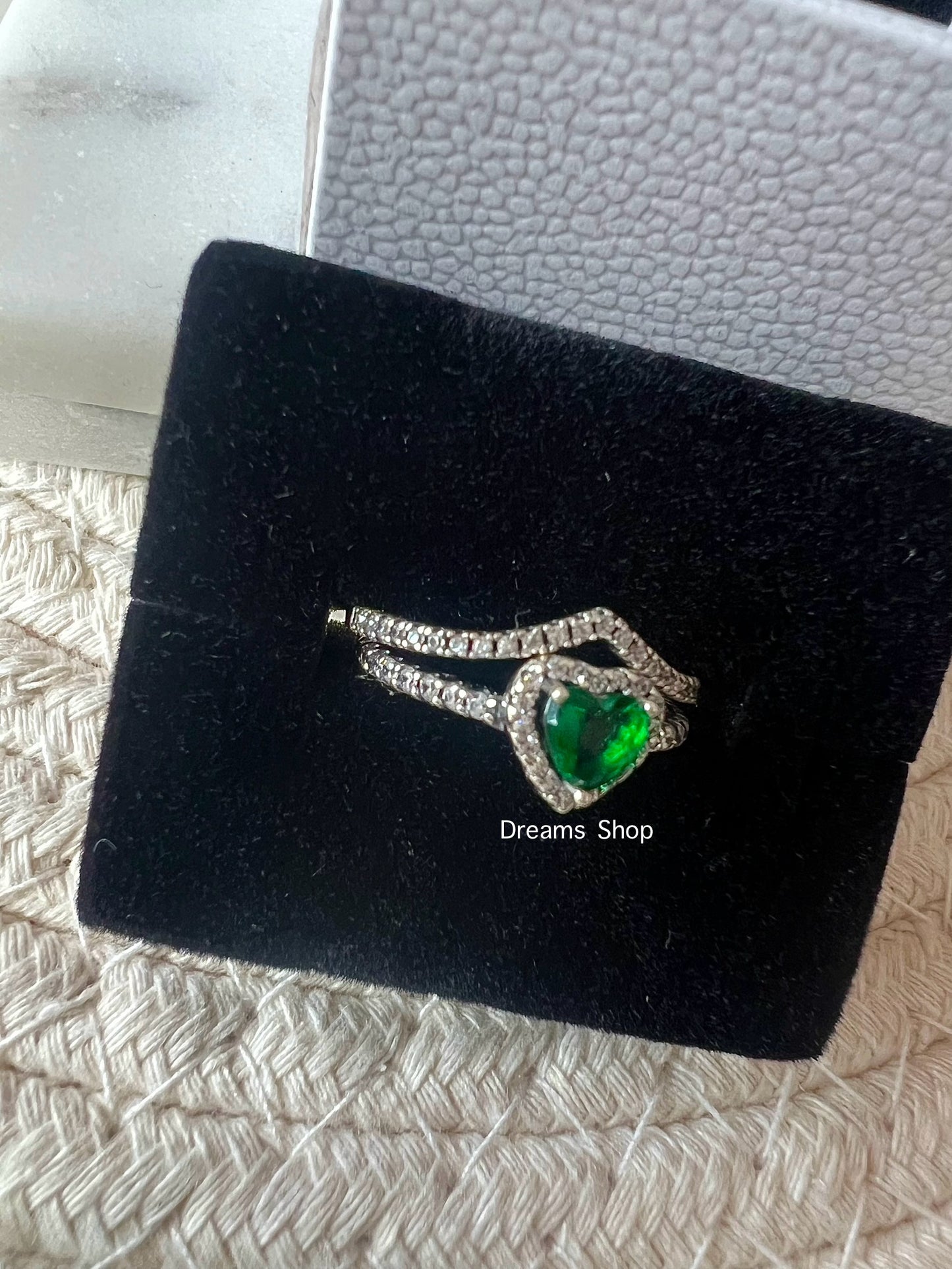 Set 2 Anillos - Deseo y Corazón verde - Silver