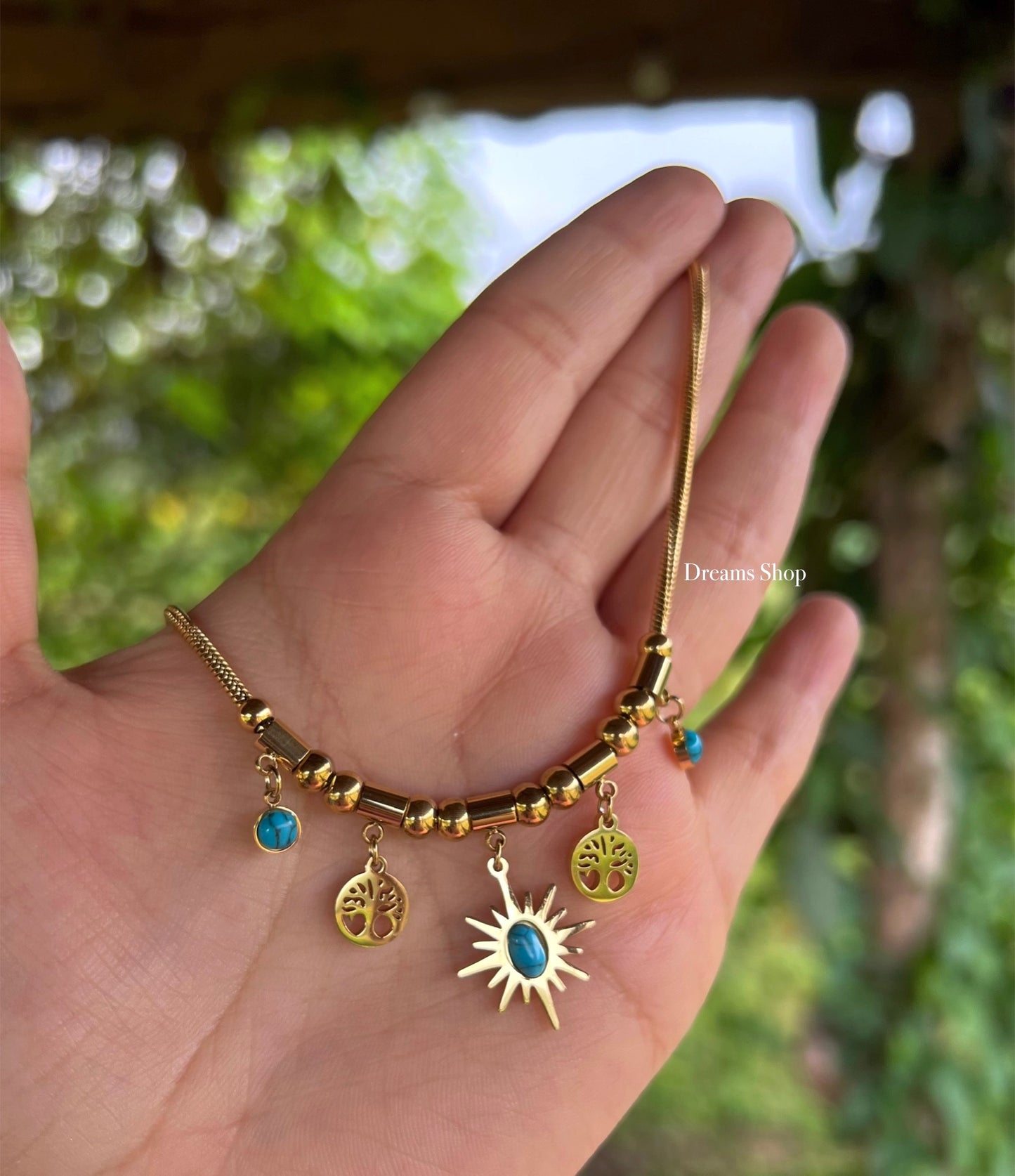 Collar Sol Colgante - Aqua & Gold