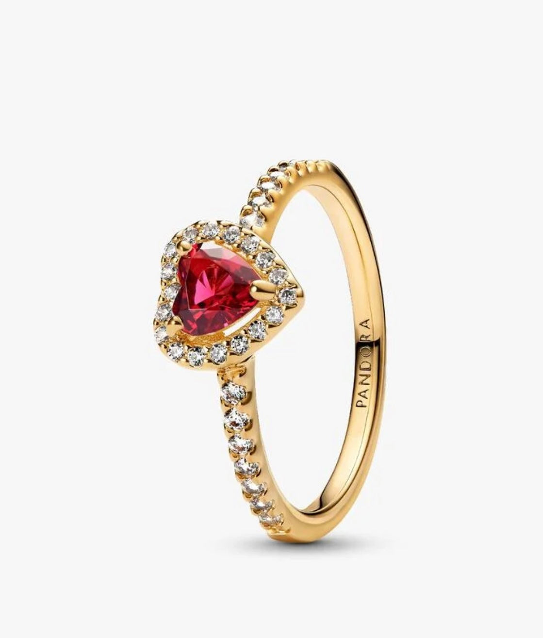 Anillo Corazón Elevado Rojo Brillante - Gold