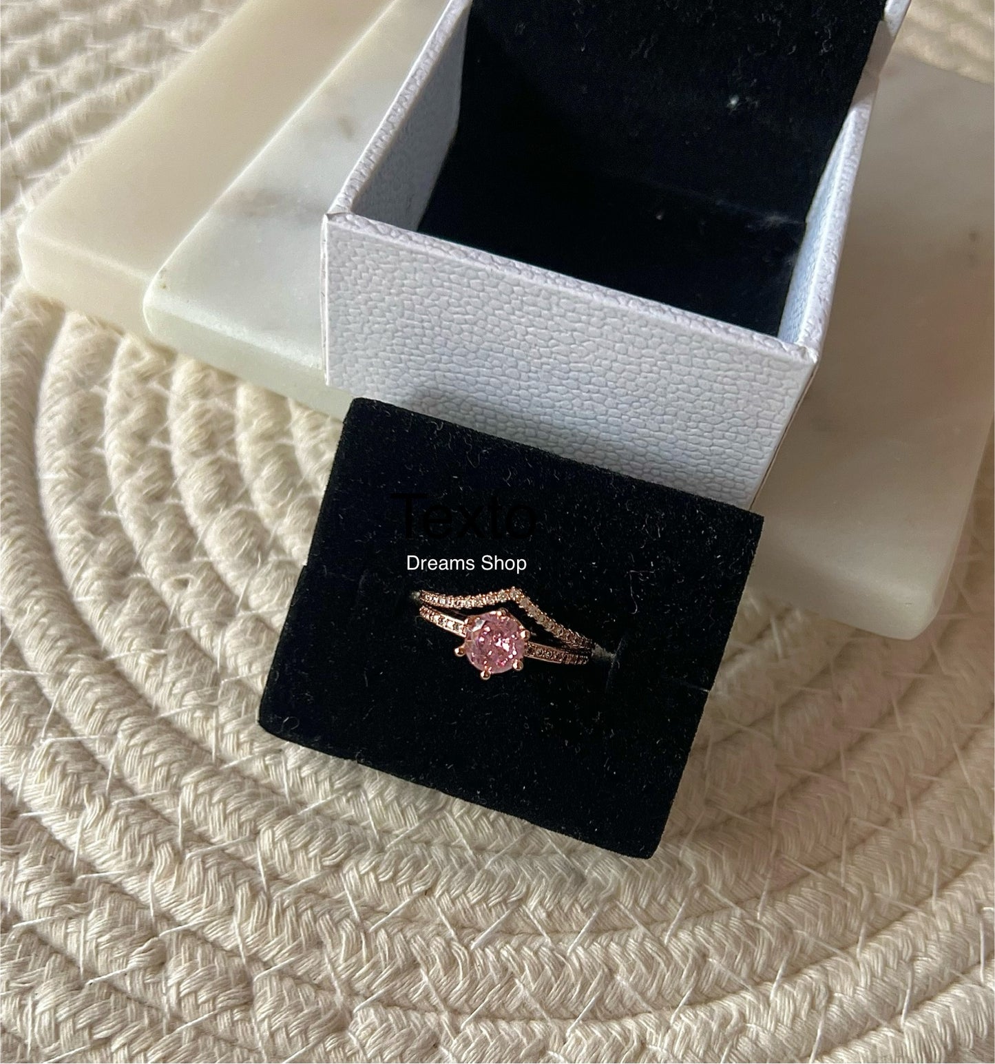 Set 2 Anillos - Deseo y Corona Brillante Rosa - Rose Gold