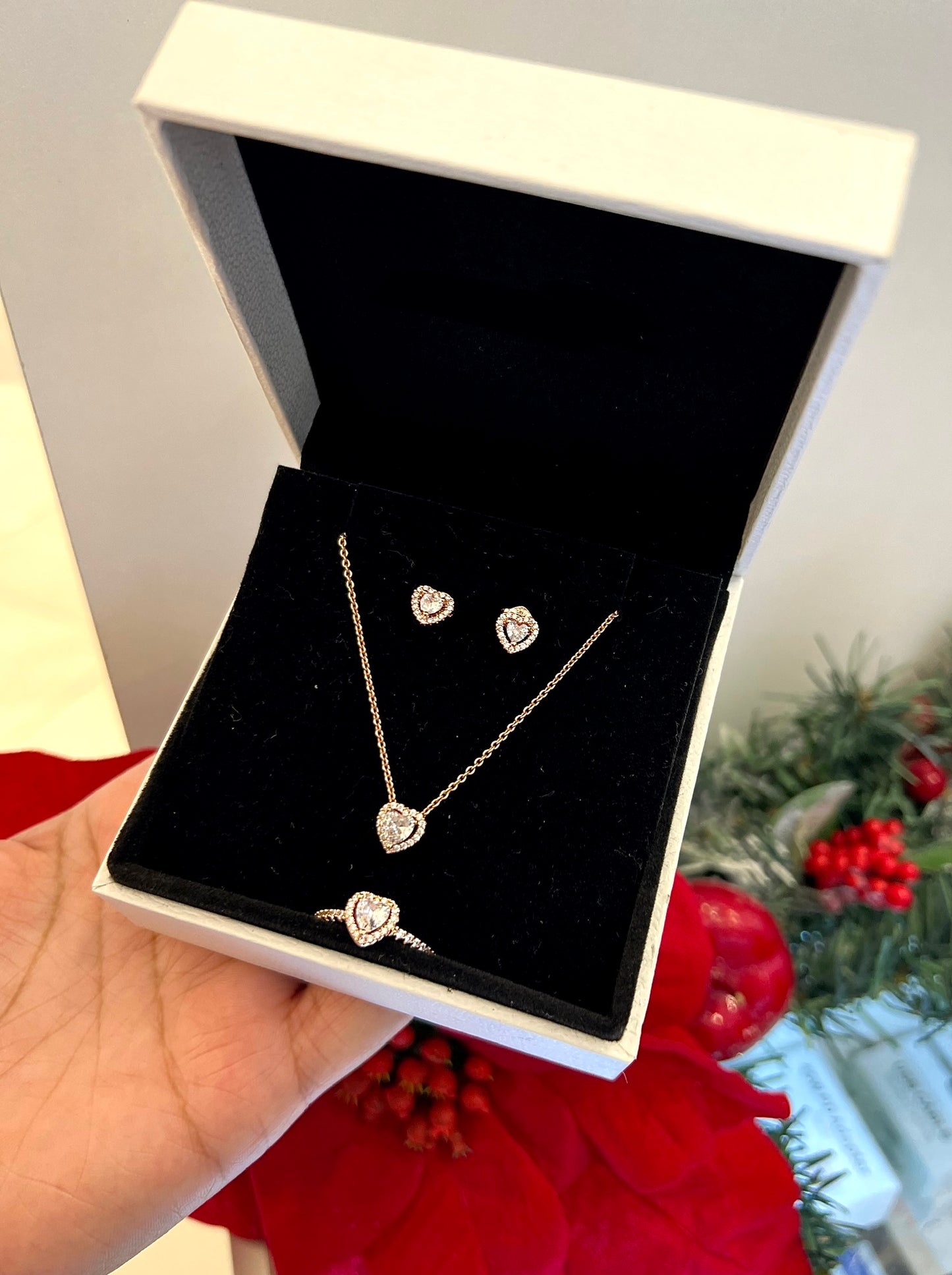 Set Corazón Brillante en Relieve Rose Gold