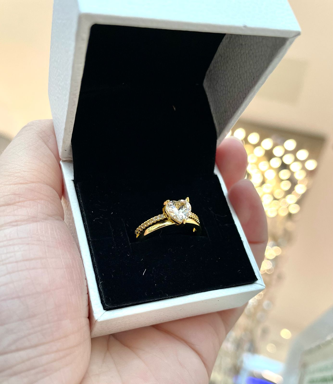Anillo Corazón Doble Banda Dorado