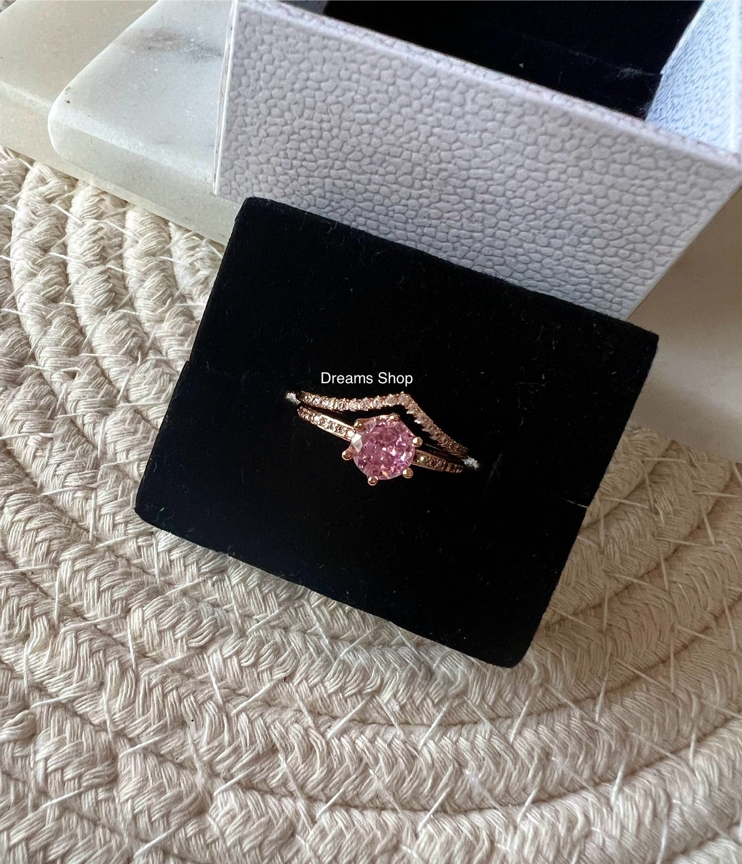 Set 2 Anillos - Deseo y Corona Brillante Rosa - Rose Gold