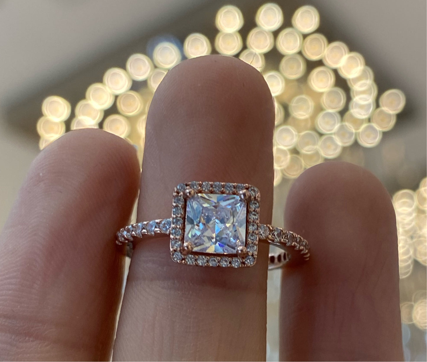Anillo Halo Brillante Cuadrado Rose