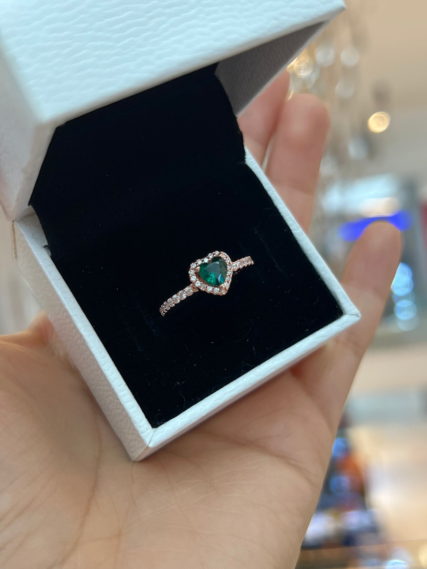 Anillo Corazón Brillante Verde - Rose Gold