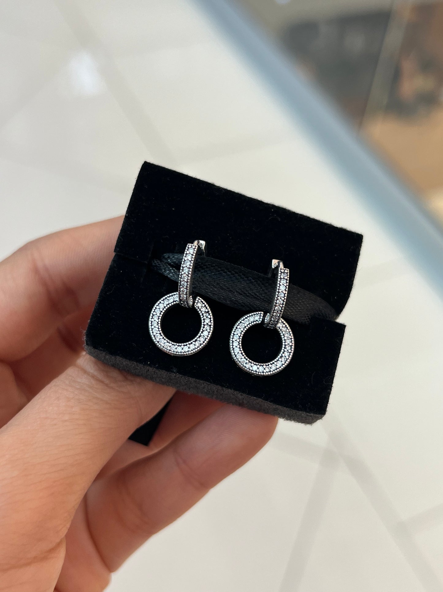 Aretes Aro Doble Brillante Plateado
