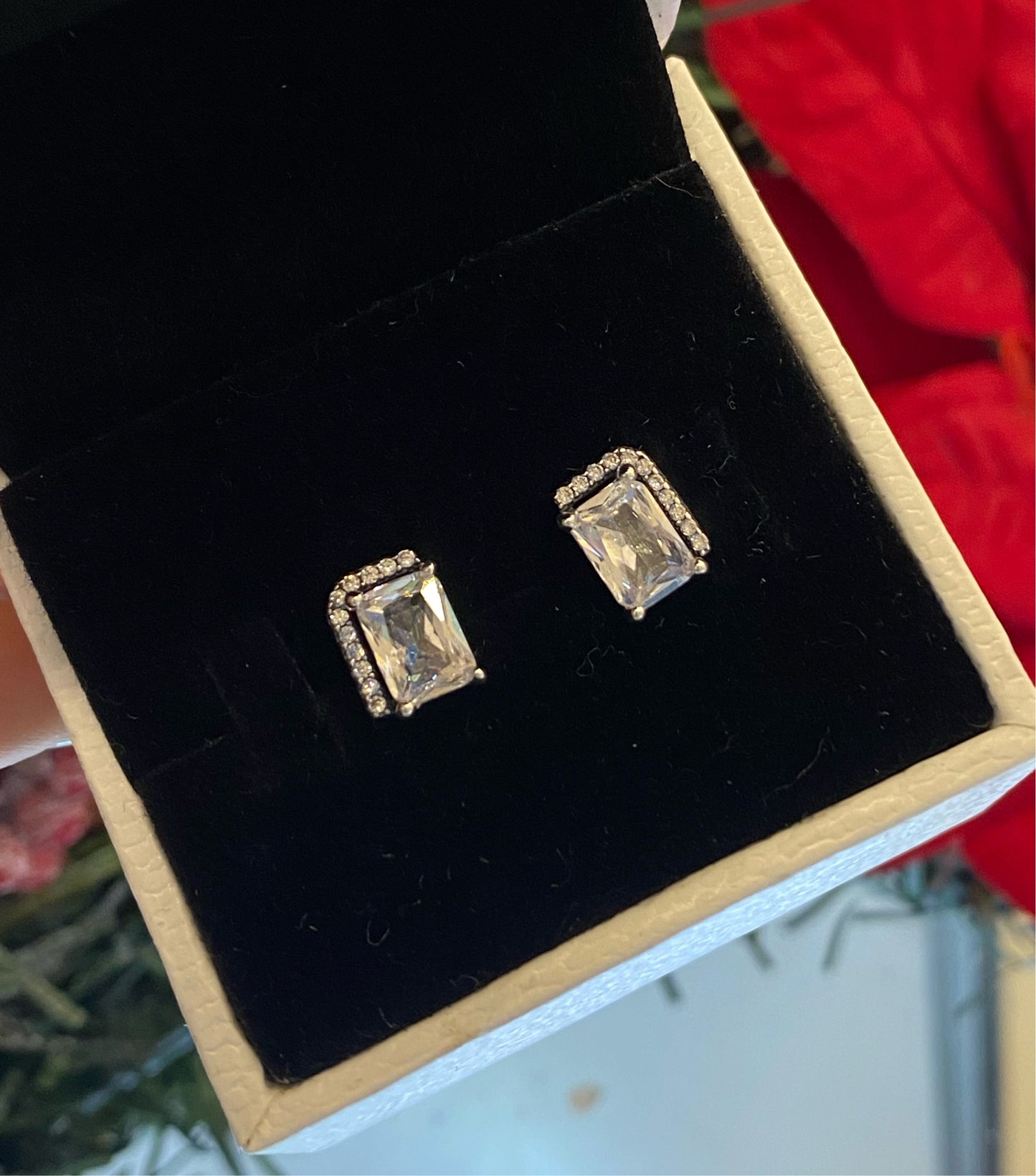 Aretes Halo Rectangular Brillante