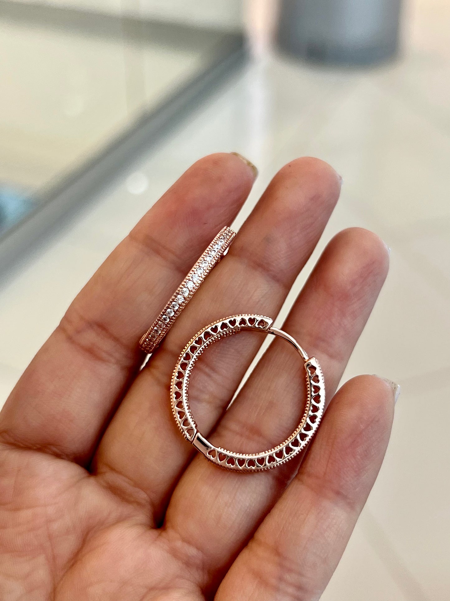 Aretes Corazones Grandes Rose Gold - Talla L