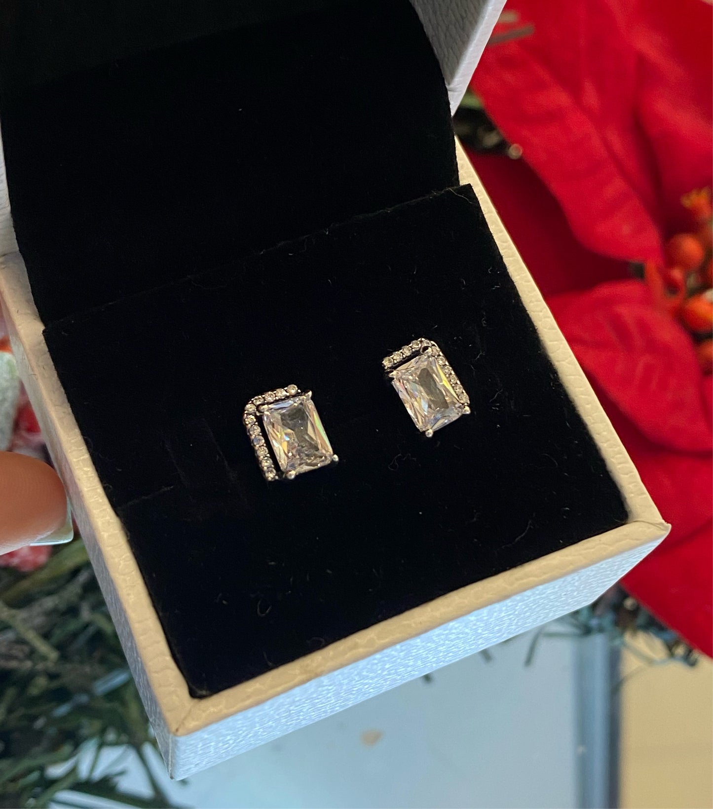 Aretes Halo Rectangular Brillante