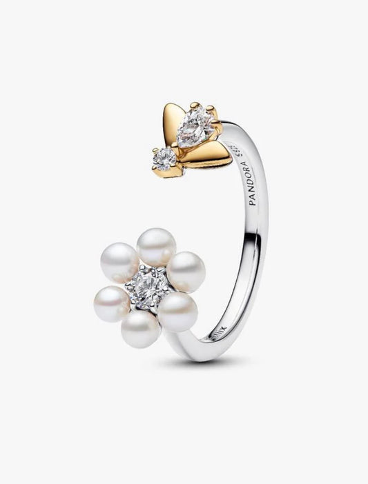 Anillo Abierto Abeja y Flor - Bridgerton