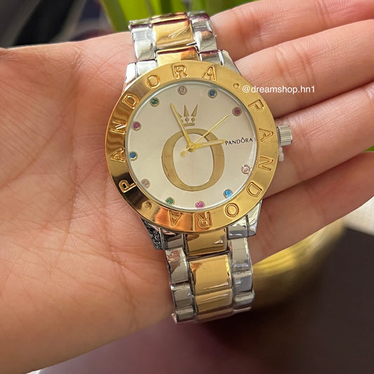 Reloj Logo Corona Plateado + Gold