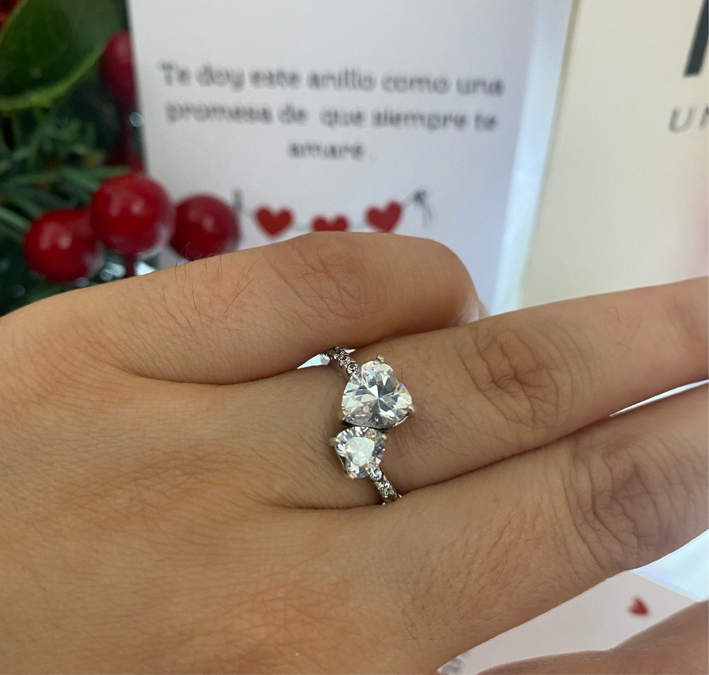 Anillo Doble Corazón Brillante - Silver