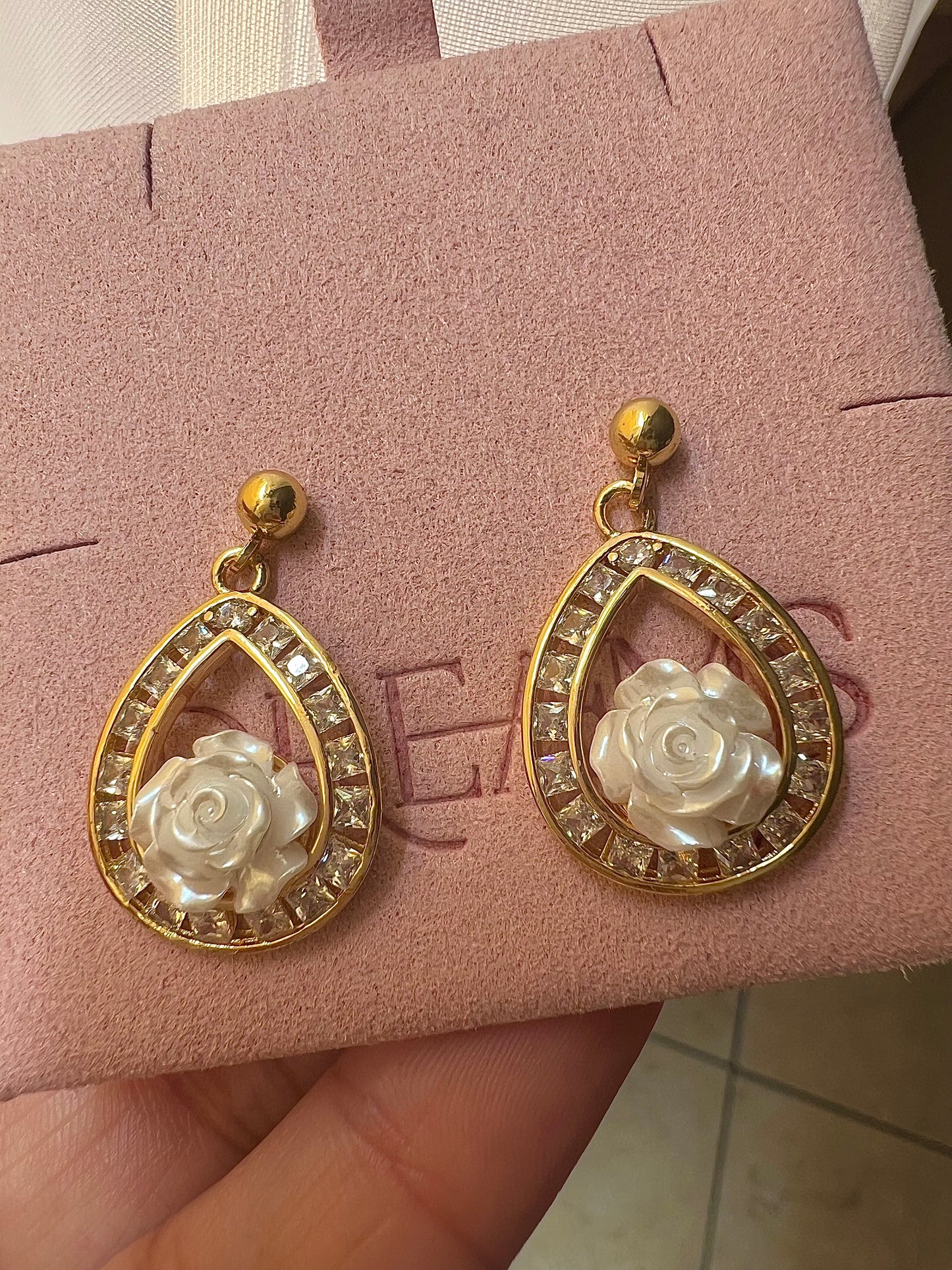 Aretes Rosa Colgante