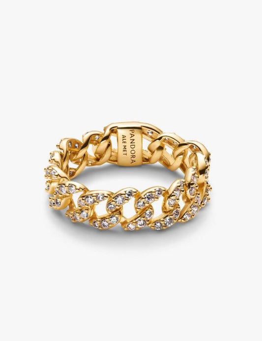 Anillo Cadena Cubana en Pave - Gold