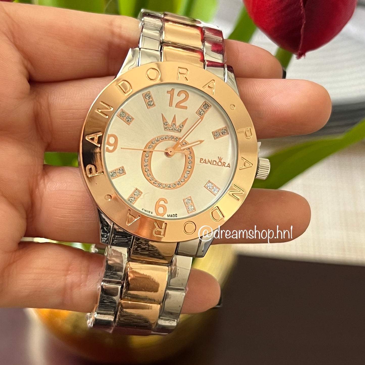 Reloj Corona Brillante Plateado + Rose Gold