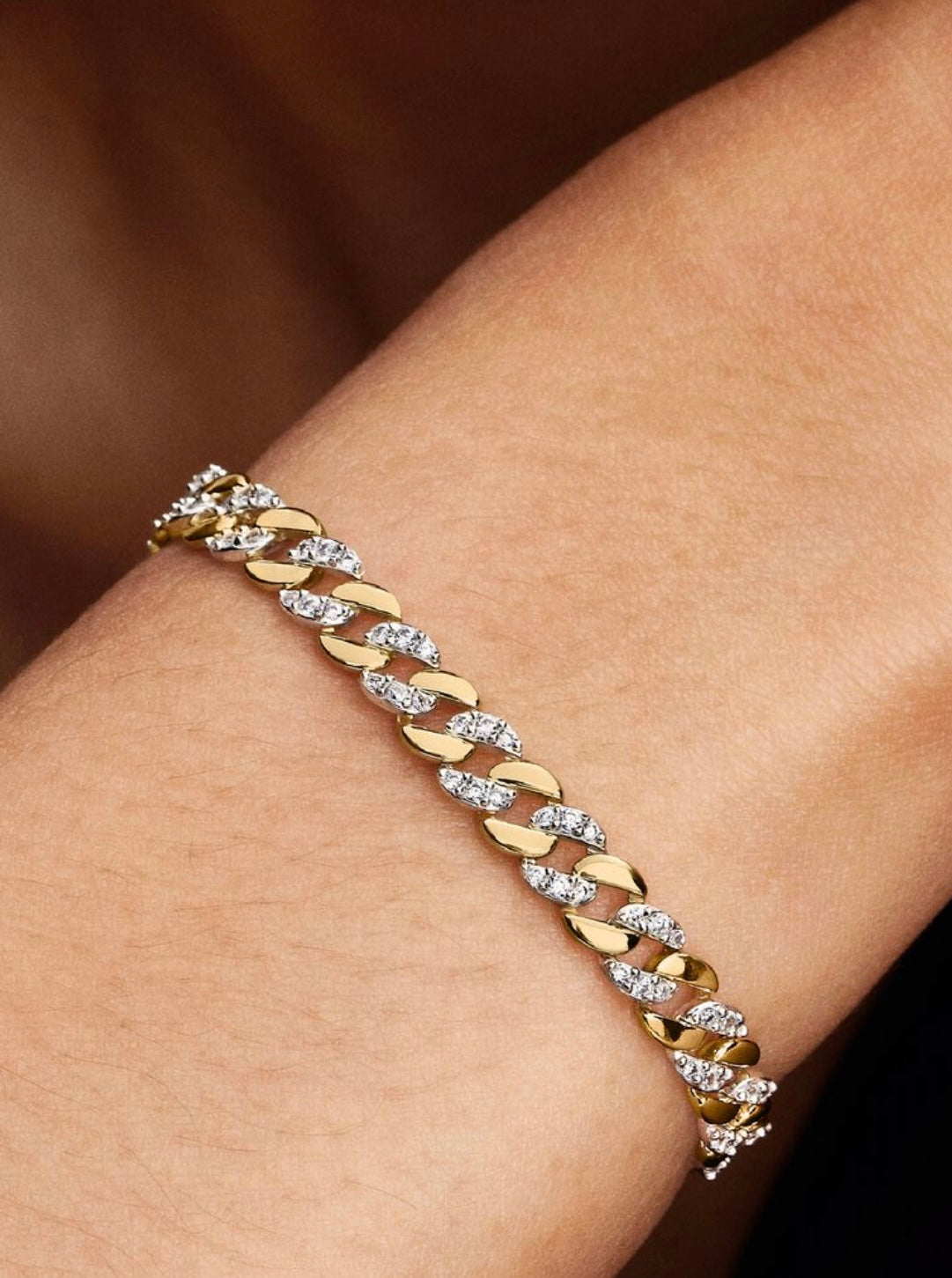 Brazalete de Cadena Pave Dos Tonos de Pandora Timeless - Silver y Gold