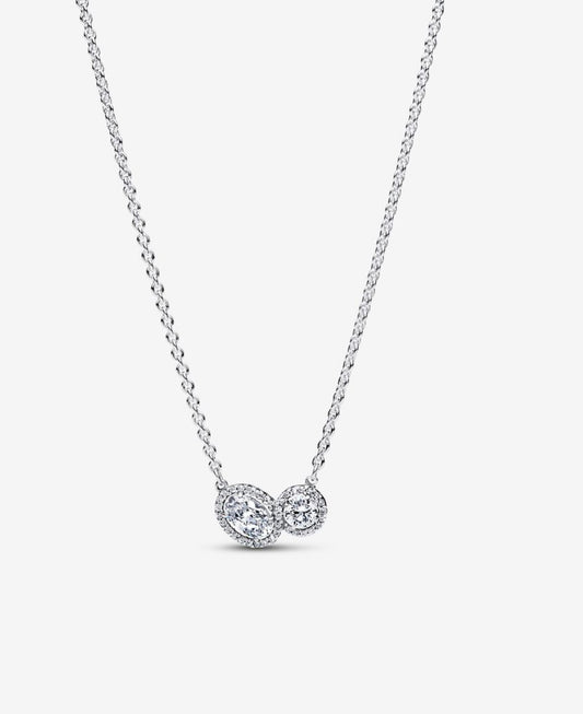 Collar de Boton Doble Halo Silver