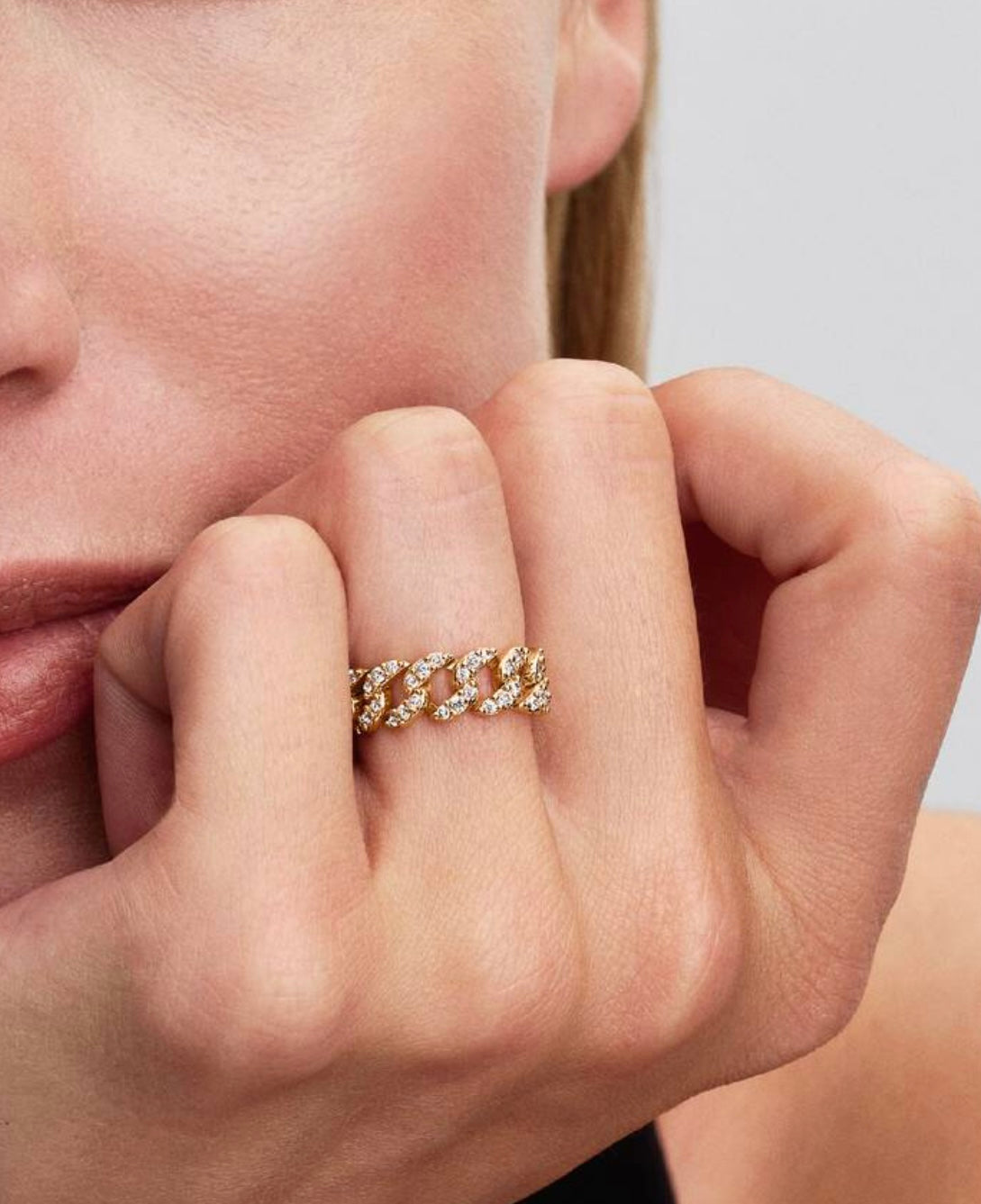 Anillo Cadena Cubana en Pave - Gold