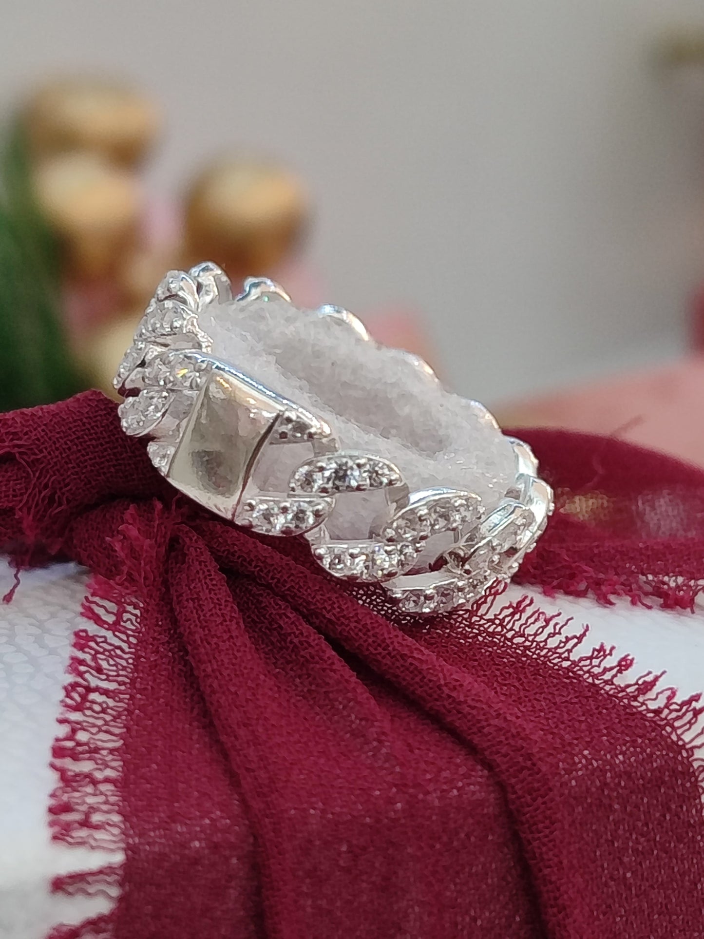 Anillo Cadena Cubana en Pave - Silver