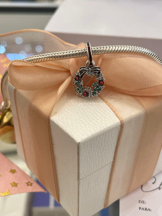 Charm Colgante Doble Corona Navideña