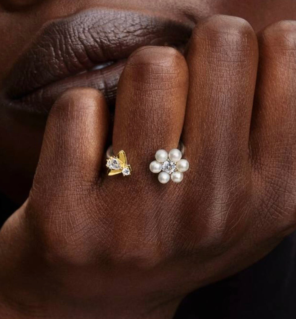 Anillo Abierto Abeja y Flor - Bridgerton