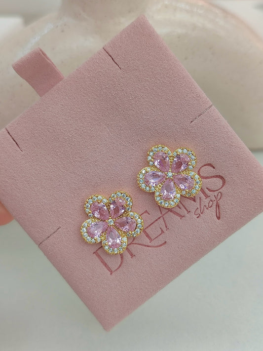 Aretes Flor Rosa & Gold