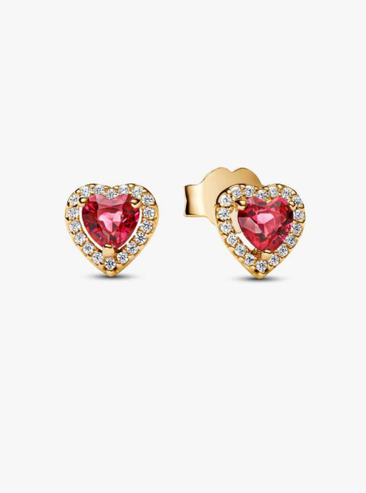 Aretes Corazón Brillante en Relieve Gold