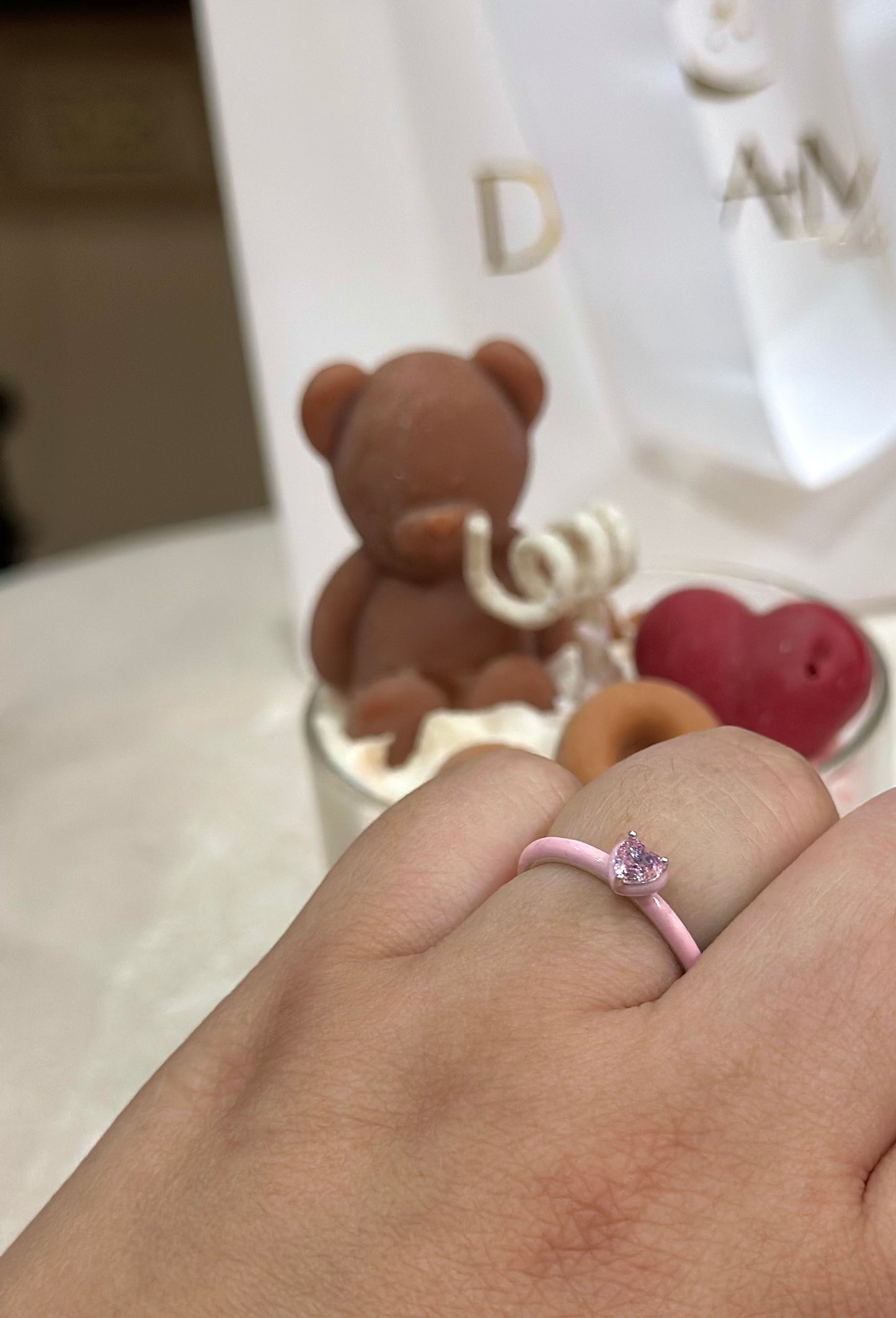 Anillo Corazón Esmalte Rosa