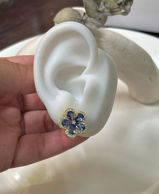 Aretes Flor Azul & Gold