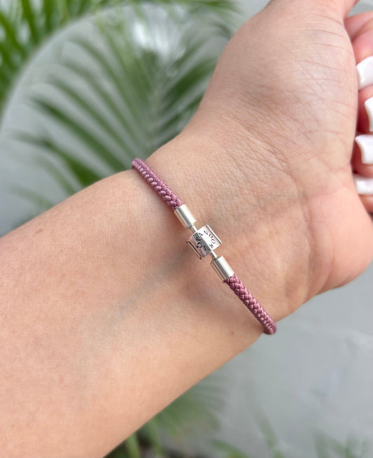 Brazalete Cuero Rosa - Broche Tambor Silver