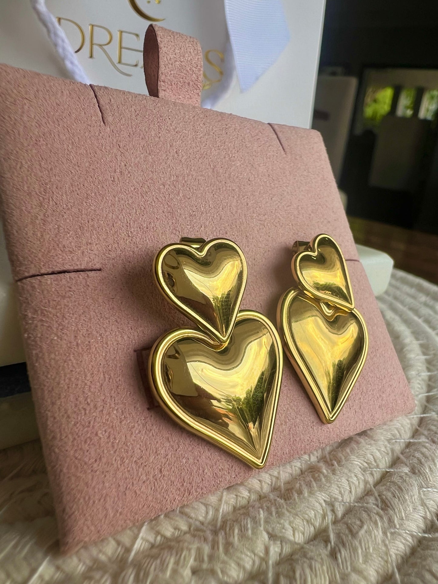 Aretes Doble Corazones Gold