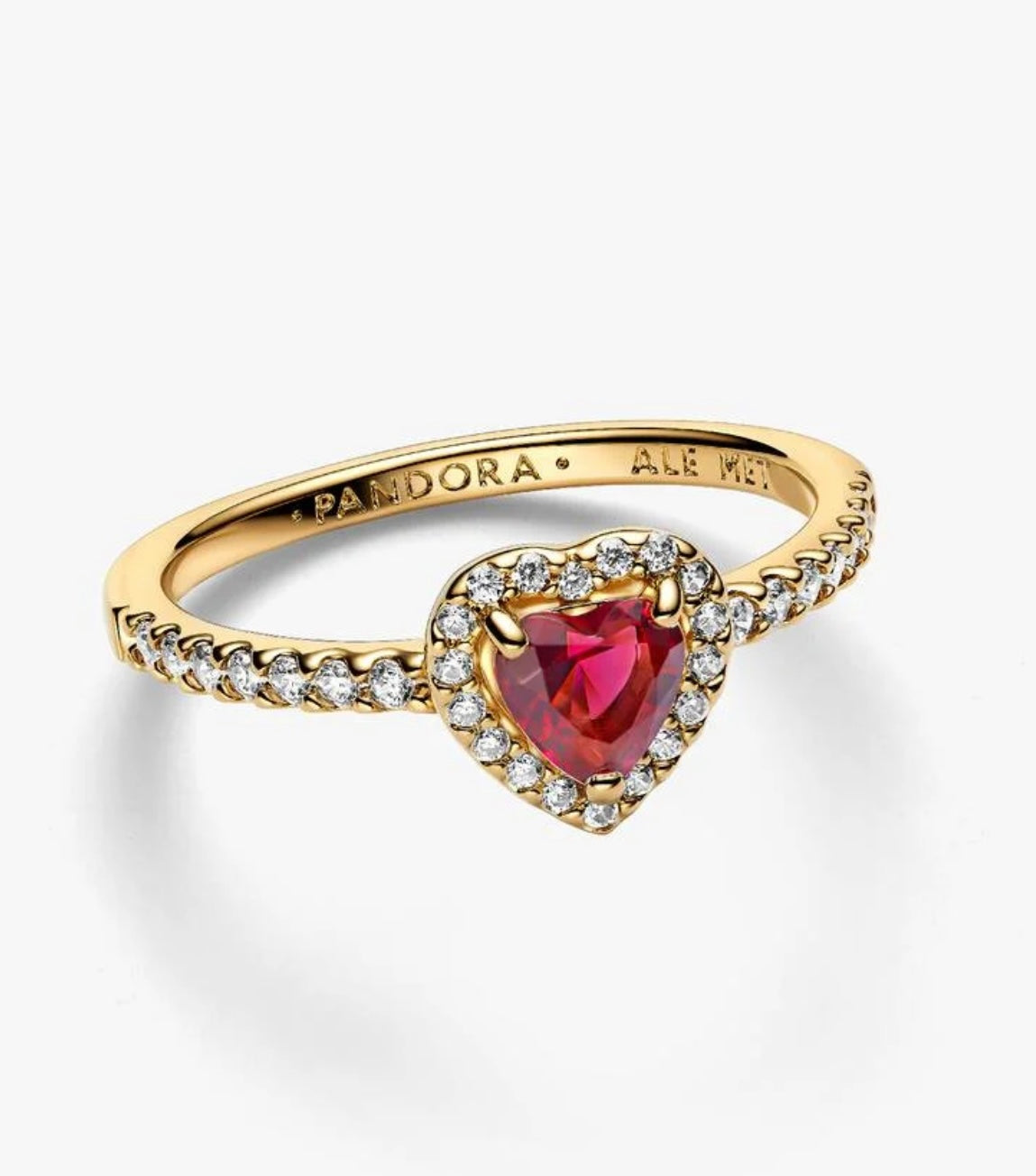 Anillo Corazón Elevado Rojo Brillante - Gold