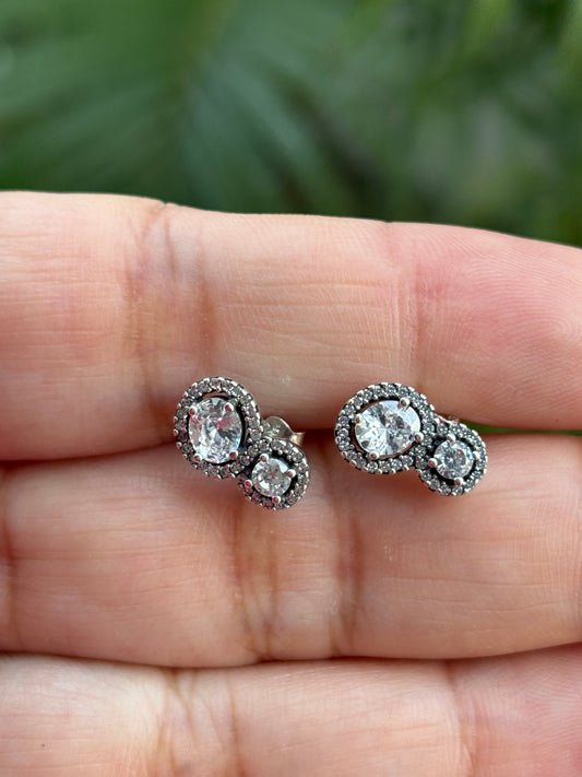 Aretes Doble Halo Ovalado