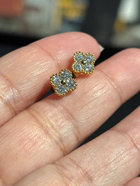Aretes Trébol Gold - Moissanita