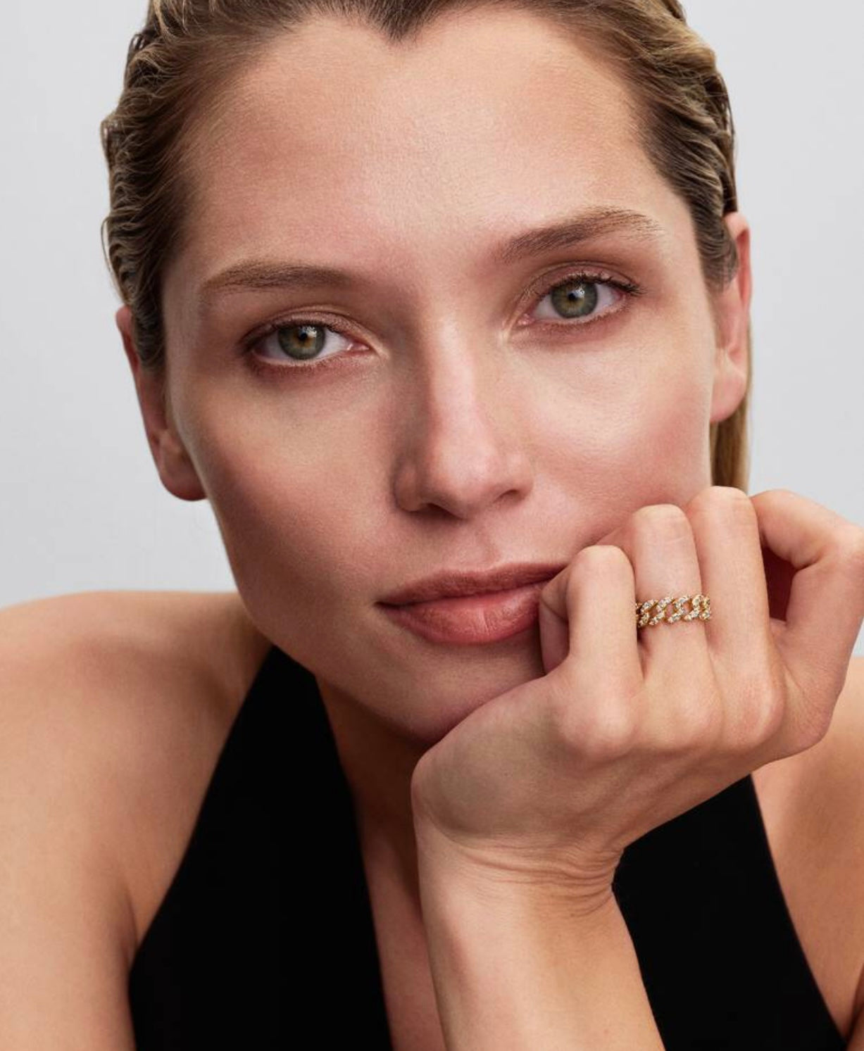 Anillo Cadena Cubana en Pave - Gold