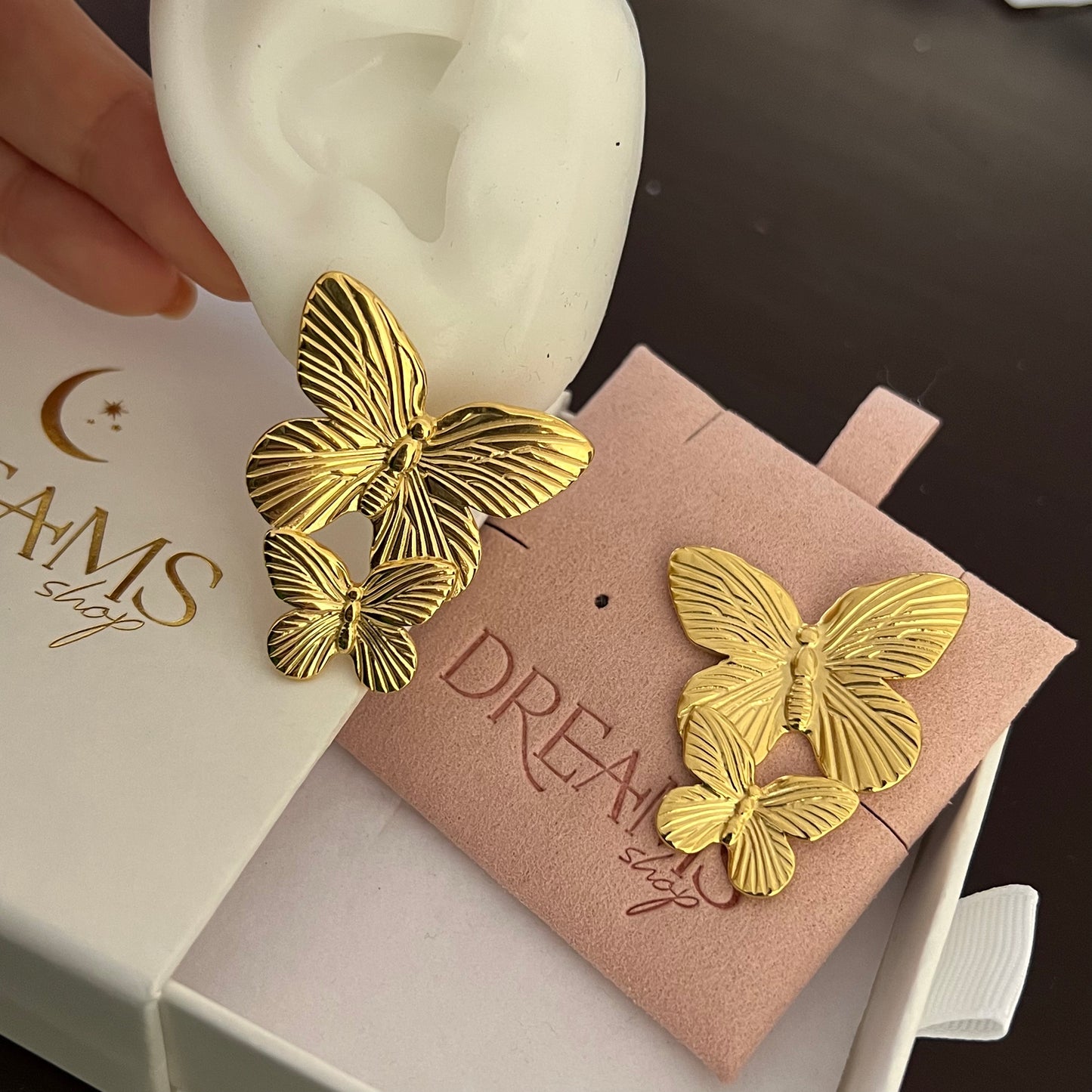 Aretes mariposa doble drop