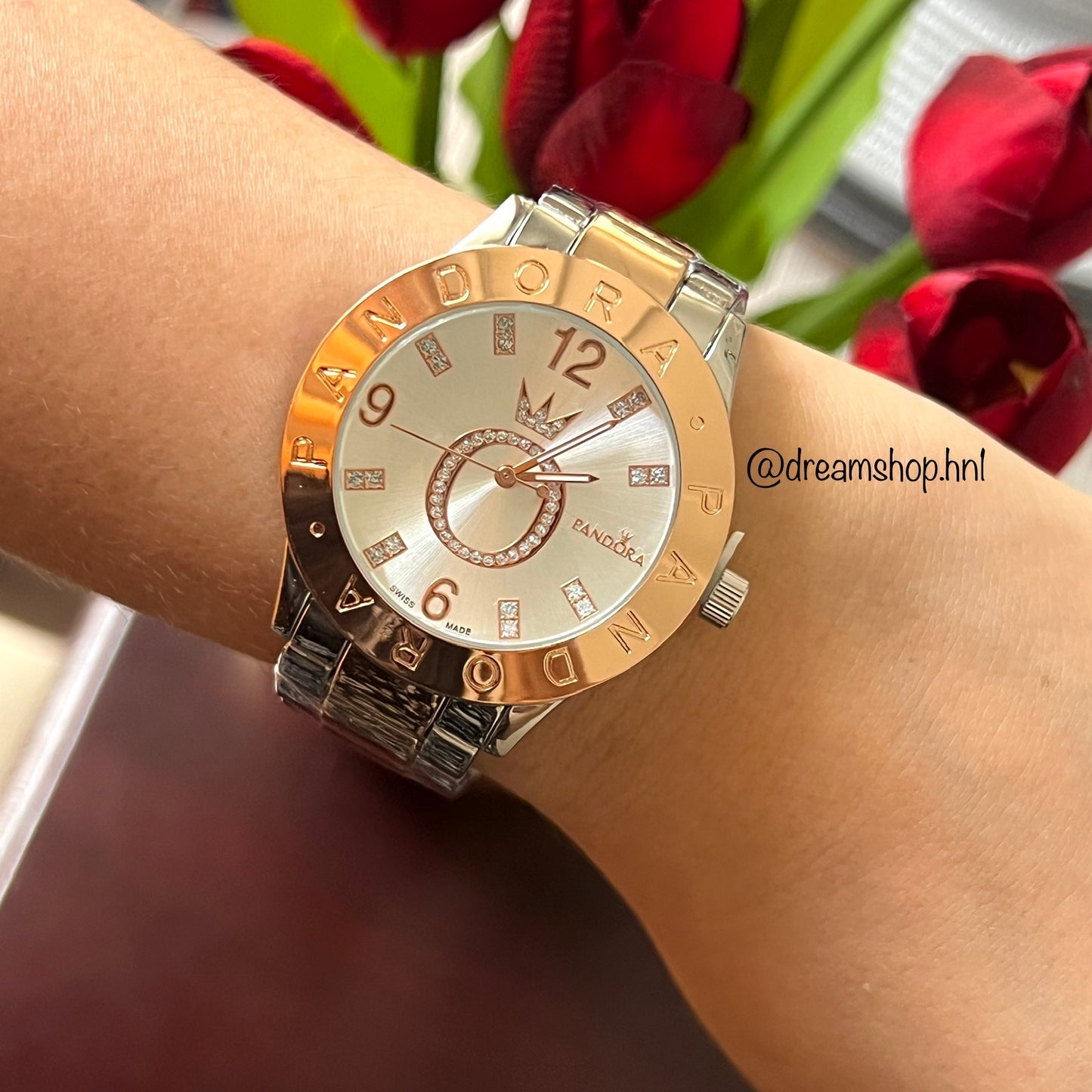 Reloj Corona Brillante Plateado + Rose Gold