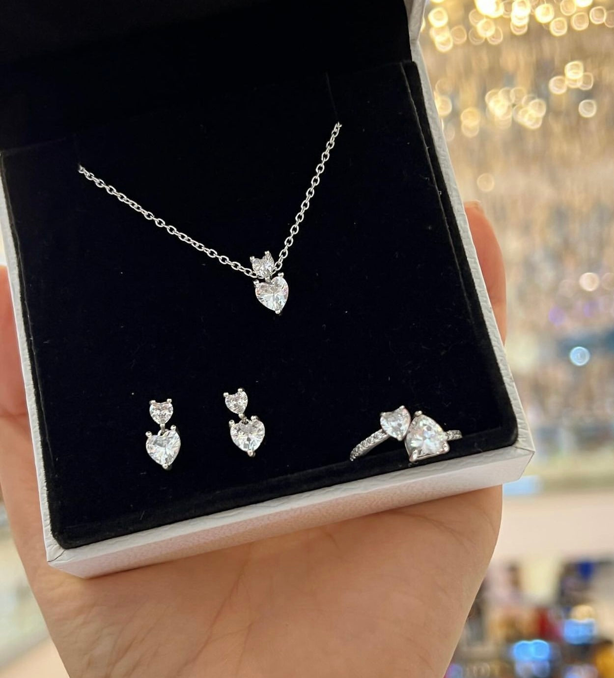 Set Doble Corazón Brillante Silver