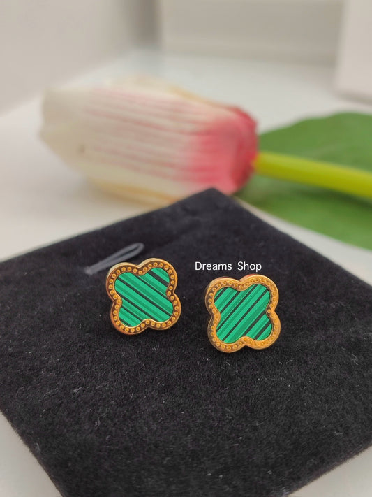 Aretes Trébol Verde y Dorado - Van Cleef