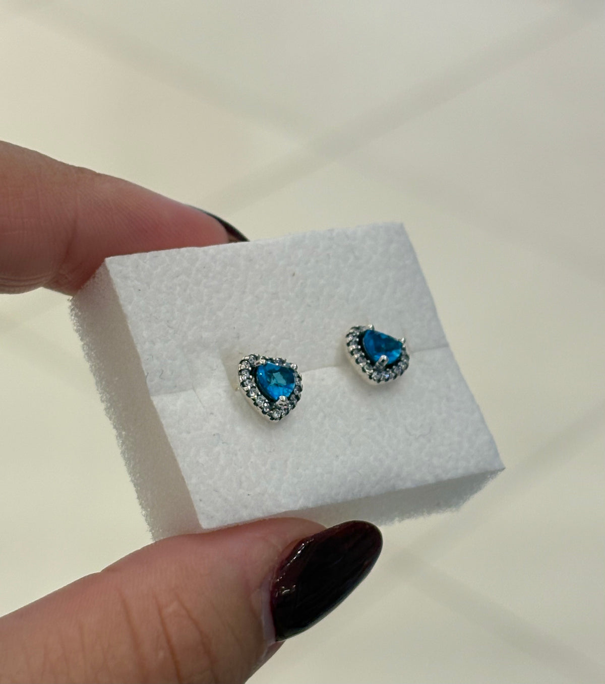 Aretes Corazón Brillante Azul - Silver