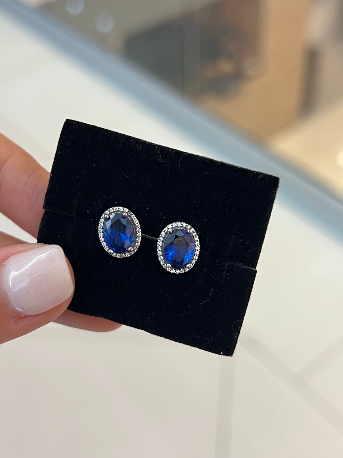 Aretes Halo Azul Brillantes