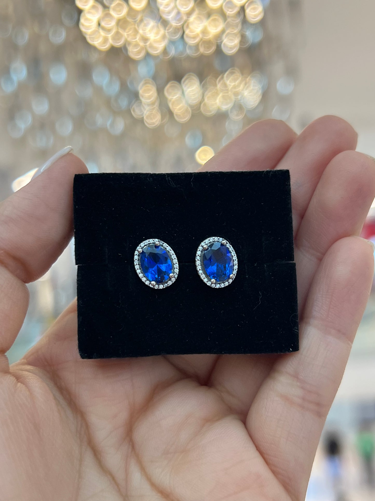 Aretes Halo Azul Brillantes