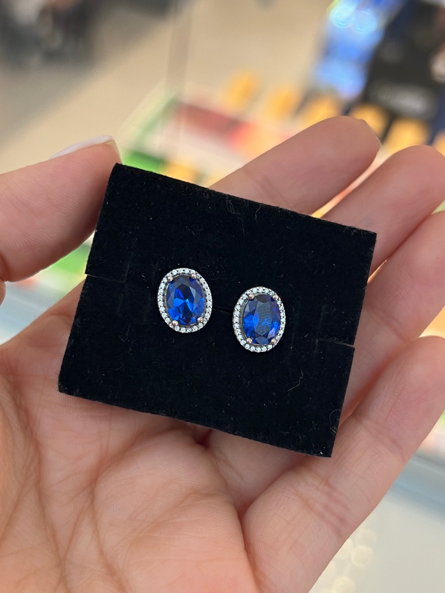 Aretes Halo Azul Brillantes