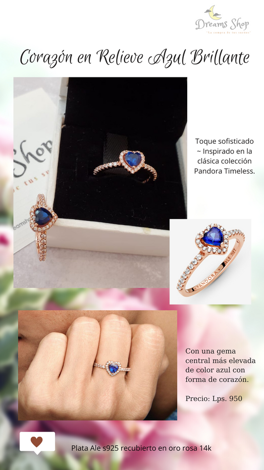 Anillo Corazón Brillante Azul