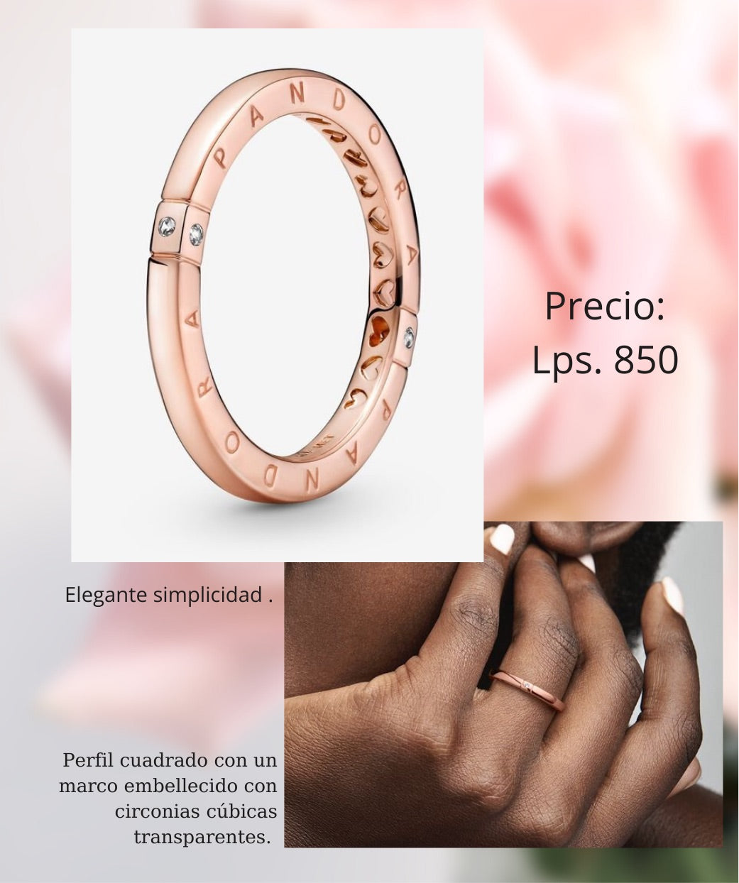 Anillo Logotipo y Corazones Rose Gold