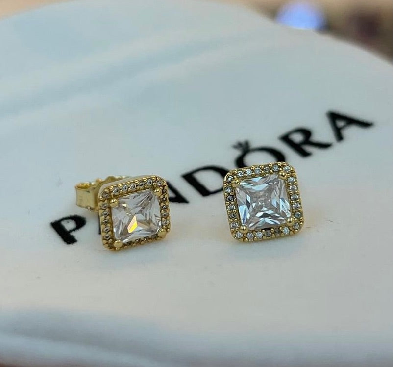 Aretes Halo Cuadrado Brillante Gold