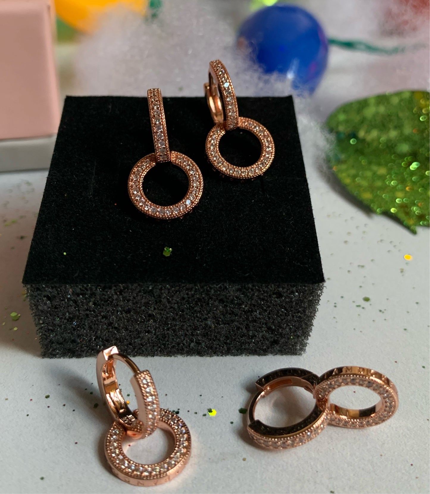 Aretes Aro Doble Brillantes Rose Gold