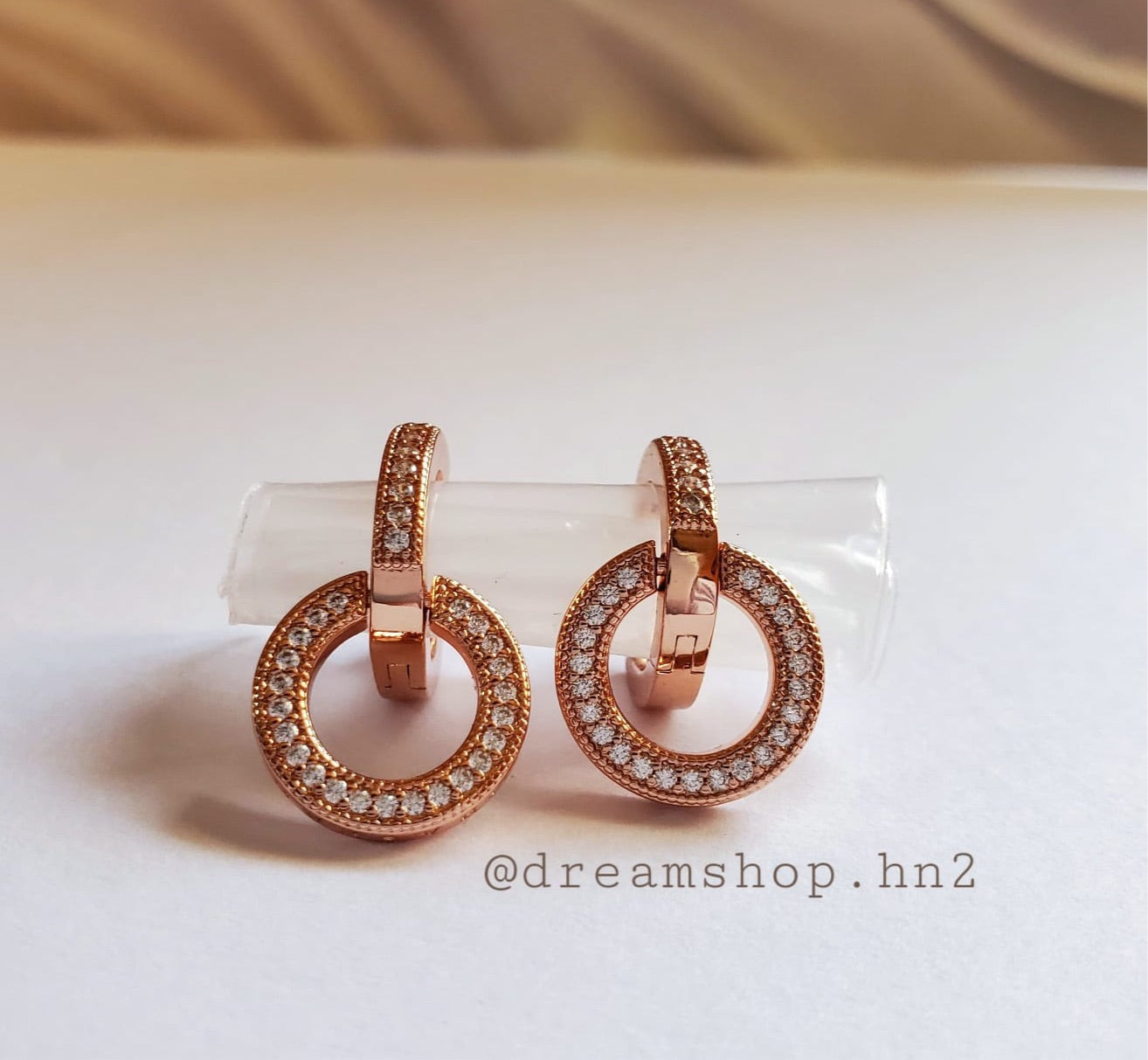 Aretes Aro Doble Brillantes Rose Gold