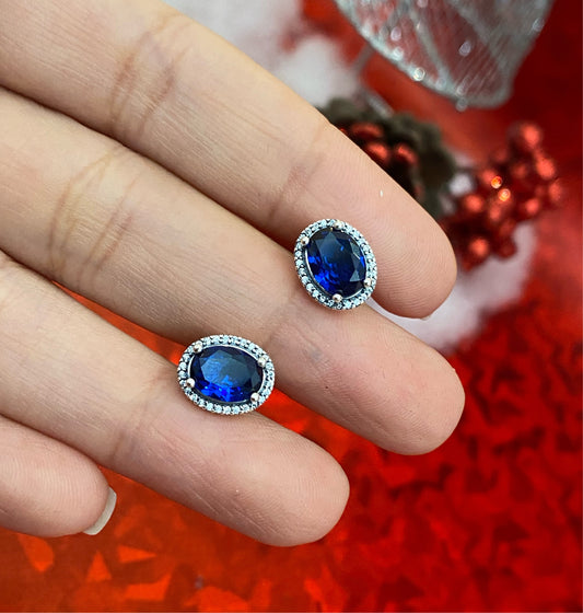 Aretes Halo Azul Brillantes